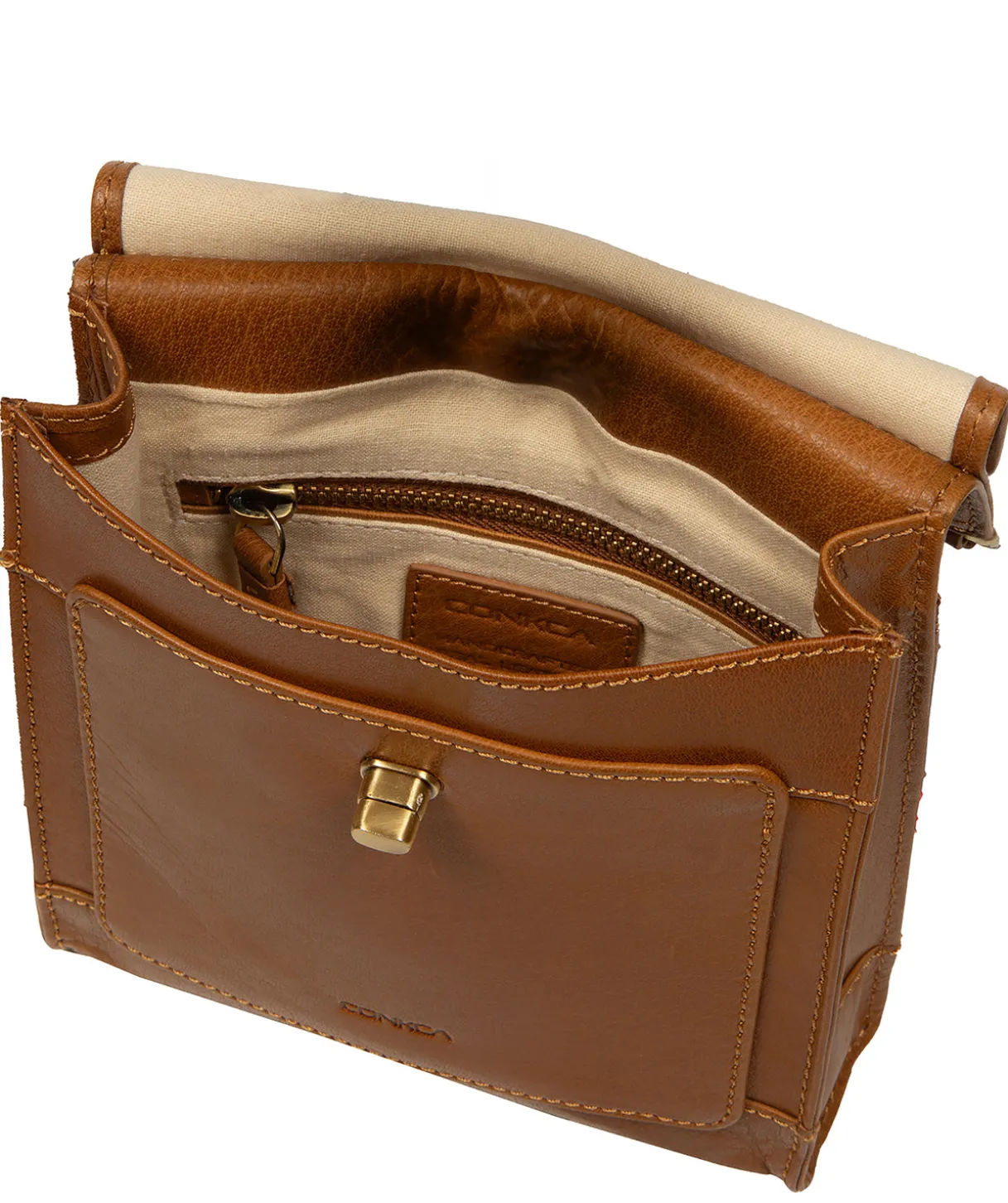 Coraline' Dark Tan Leather Cross Body Bag