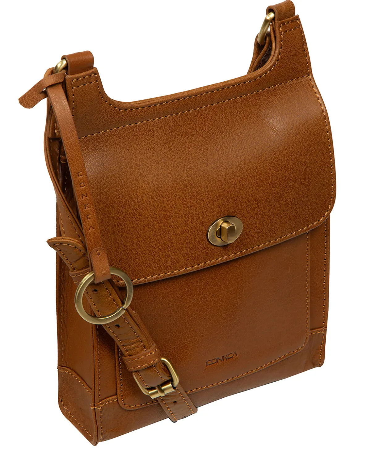 Coraline' Dark Tan Leather Cross Body Bag
