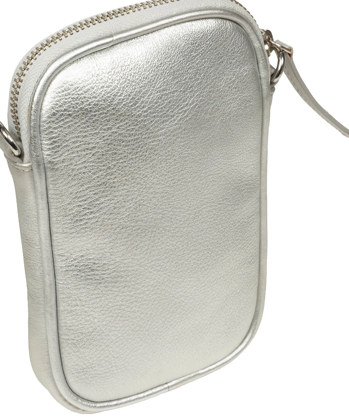 Cosima' Metallic Silver Leather Cross Body Phone Bag