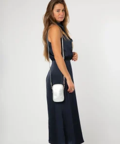 Cosima' Metallic Silver Leather Cross Body Phone Bag