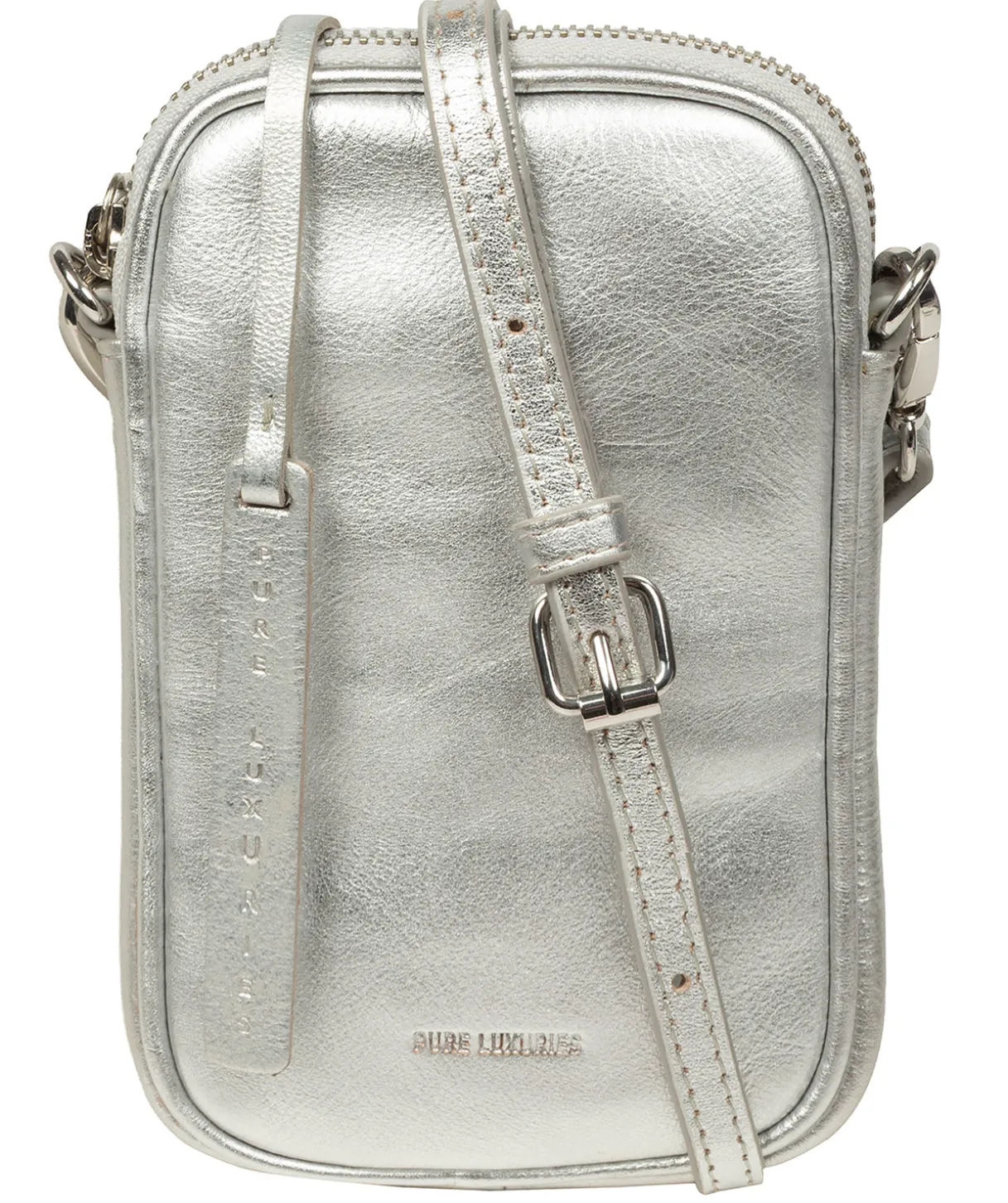 Cosima' Metallic Silver Leather Cross Body Phone Bag