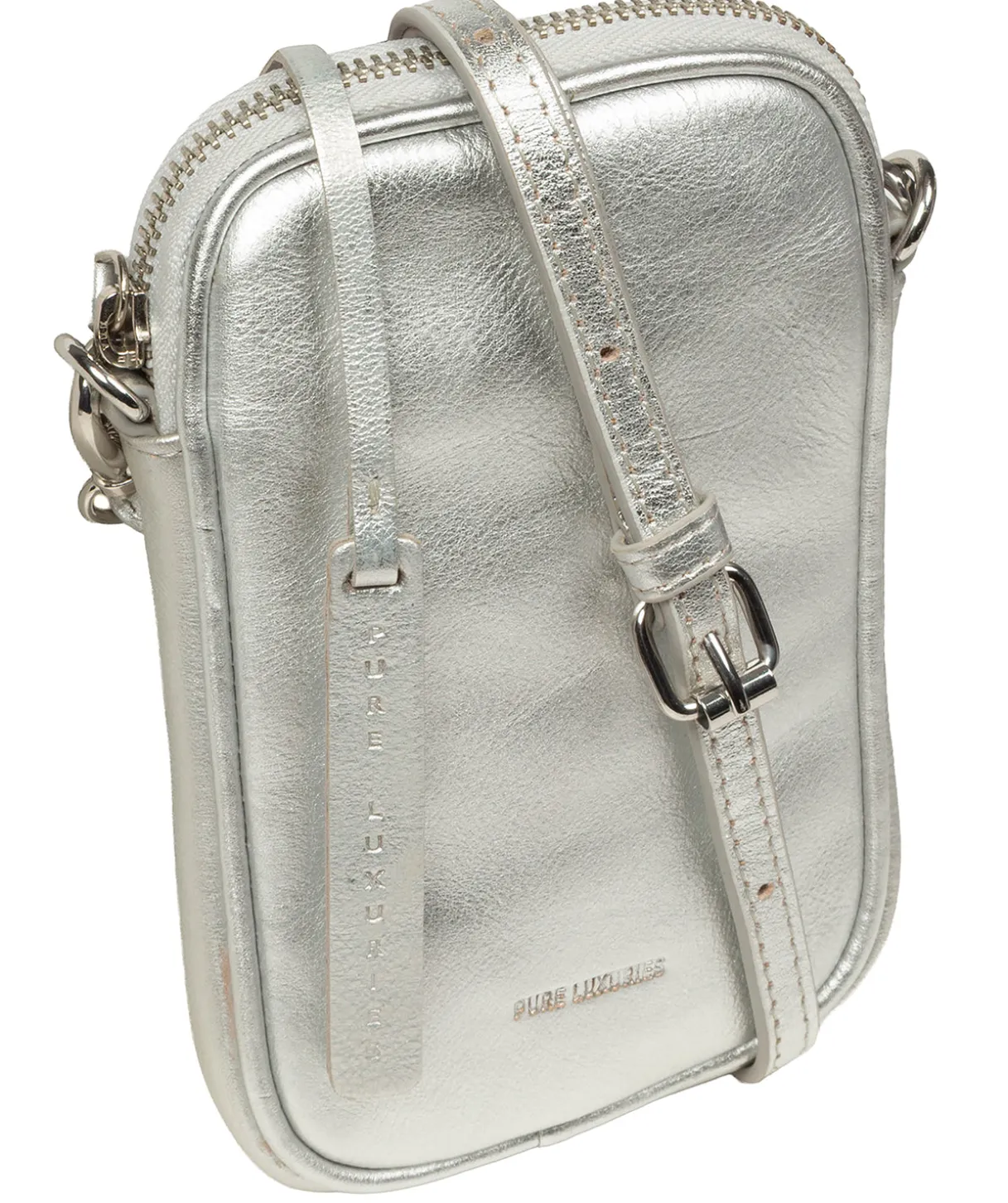 Cosima' Metallic Silver Leather Cross Body Phone Bag