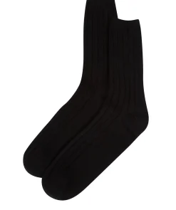 Dalton' Black Large Cashmere and Merino Wool Ribbed Socks