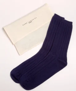 Dalton' Dark Navy Large Cashmere and Merino Wool Ribbed Socks