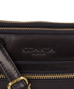 Drew' Navy Leather Cross Body Bag