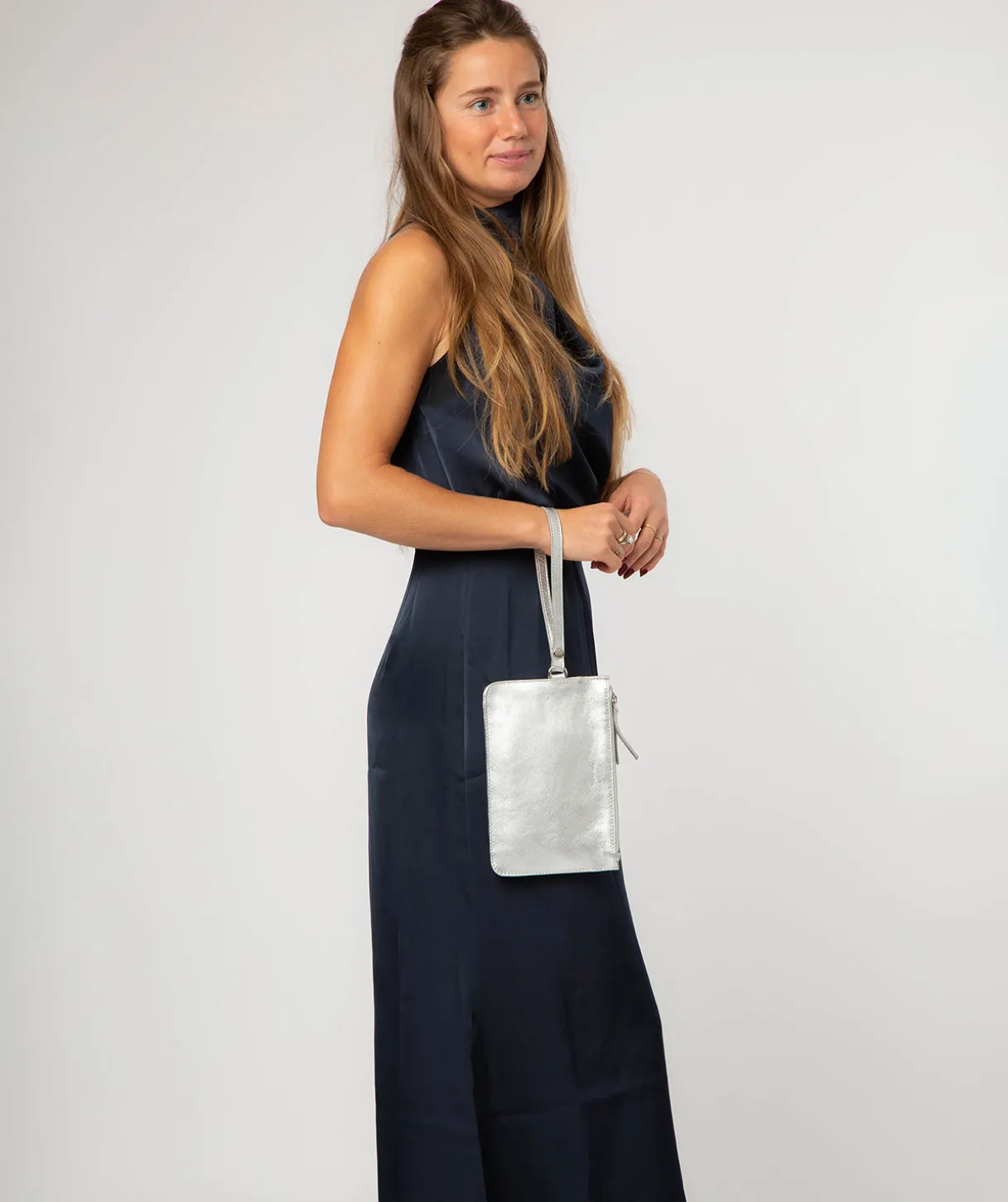 Eleanor' Metallic Silver Leather Clutch Bag