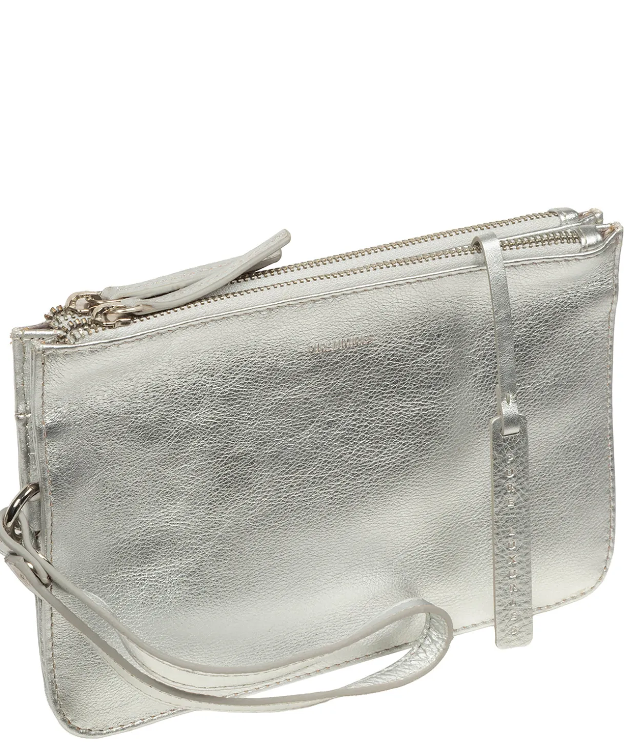 Eleanor' Metallic Silver Leather Clutch Bag