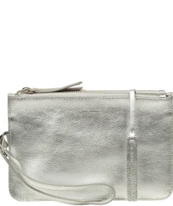 Eleanor' Metallic Silver Leather Clutch Bag