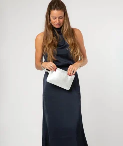 Eleanor' Metallic Silver Leather Clutch Bag