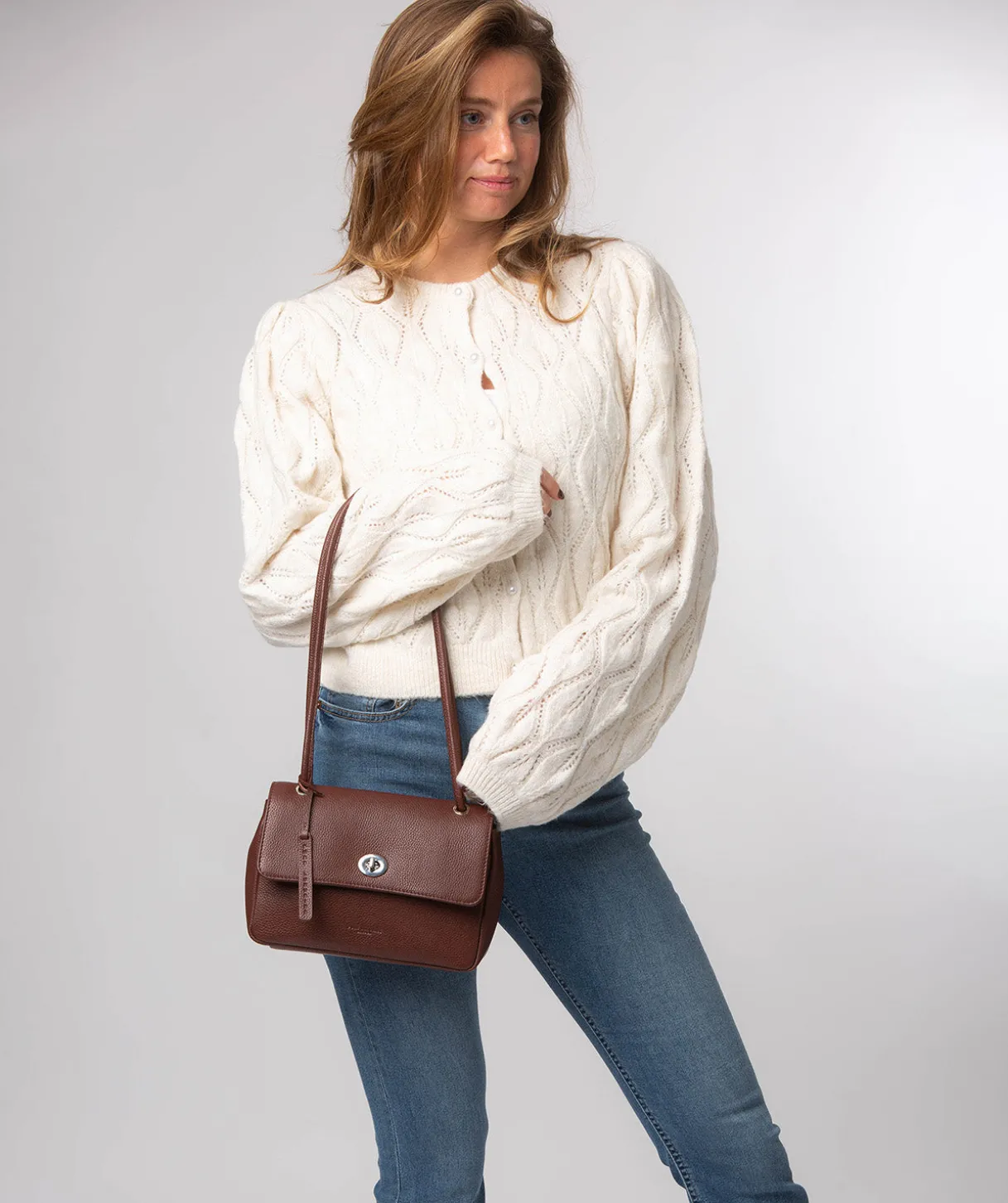 Elka' Chestnut Leather Evening Bag