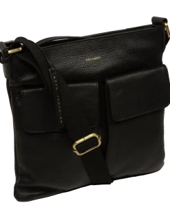 Elodie' Black Leather Cross Body Bag