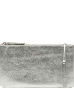 Emalia' Metallic Silver Leather Clutch Bag