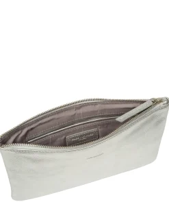 Emalia' Metallic Silver Leather Clutch Bag