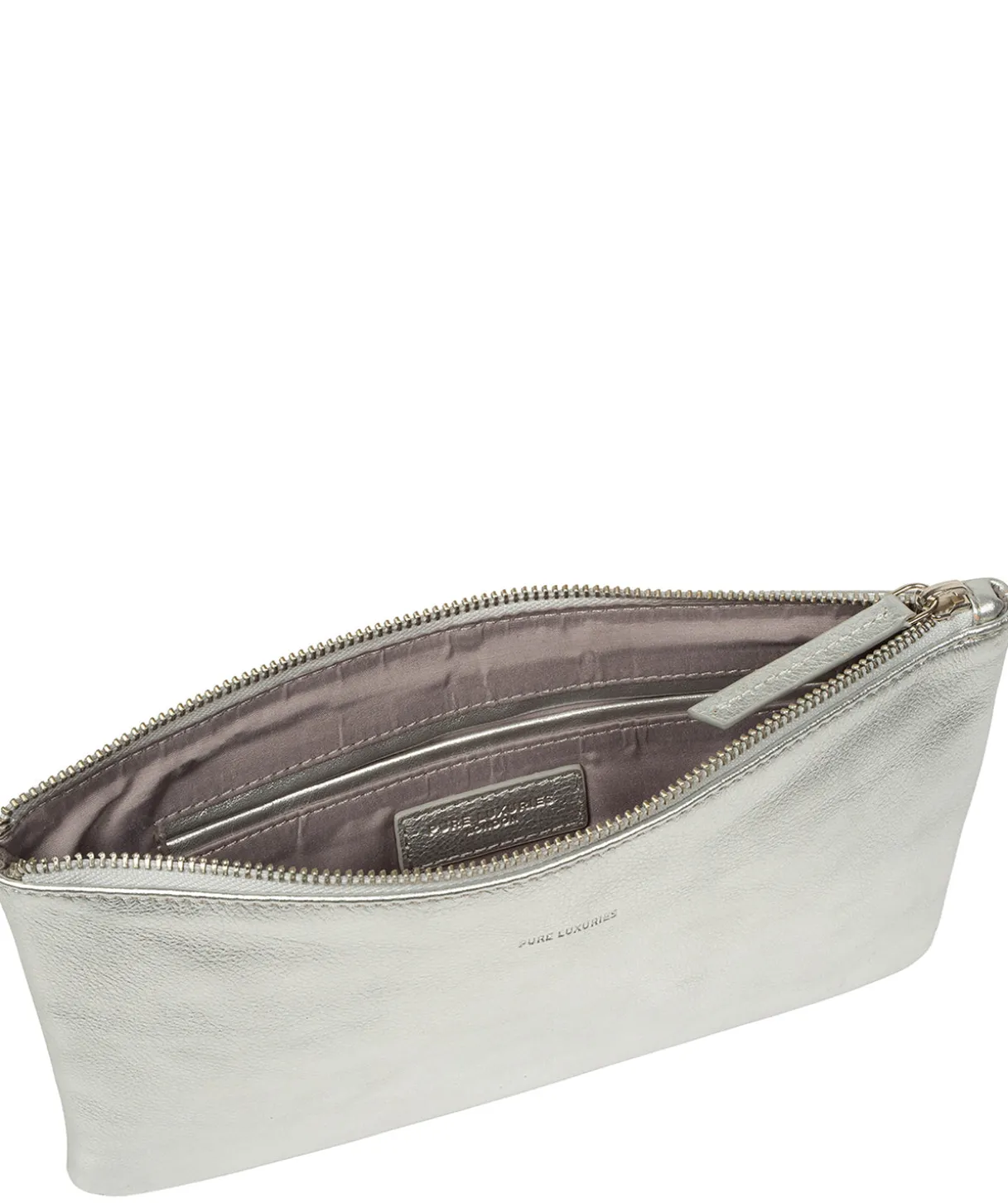 Emalia' Metallic Silver Leather Clutch Bag