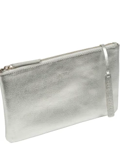 Emalia' Metallic Silver Leather Clutch Bag