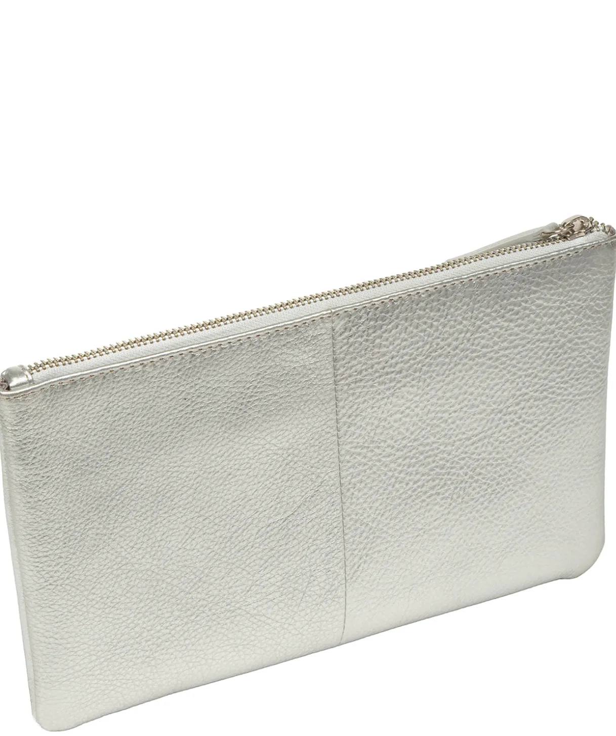 Emalia' Metallic Silver Leather Clutch Bag
