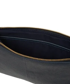 Emalia' Navy Leather Clutch Bag