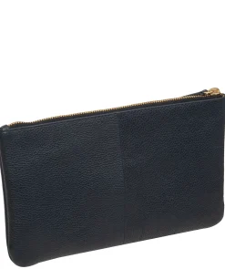 Emalia' Navy Leather Clutch Bag