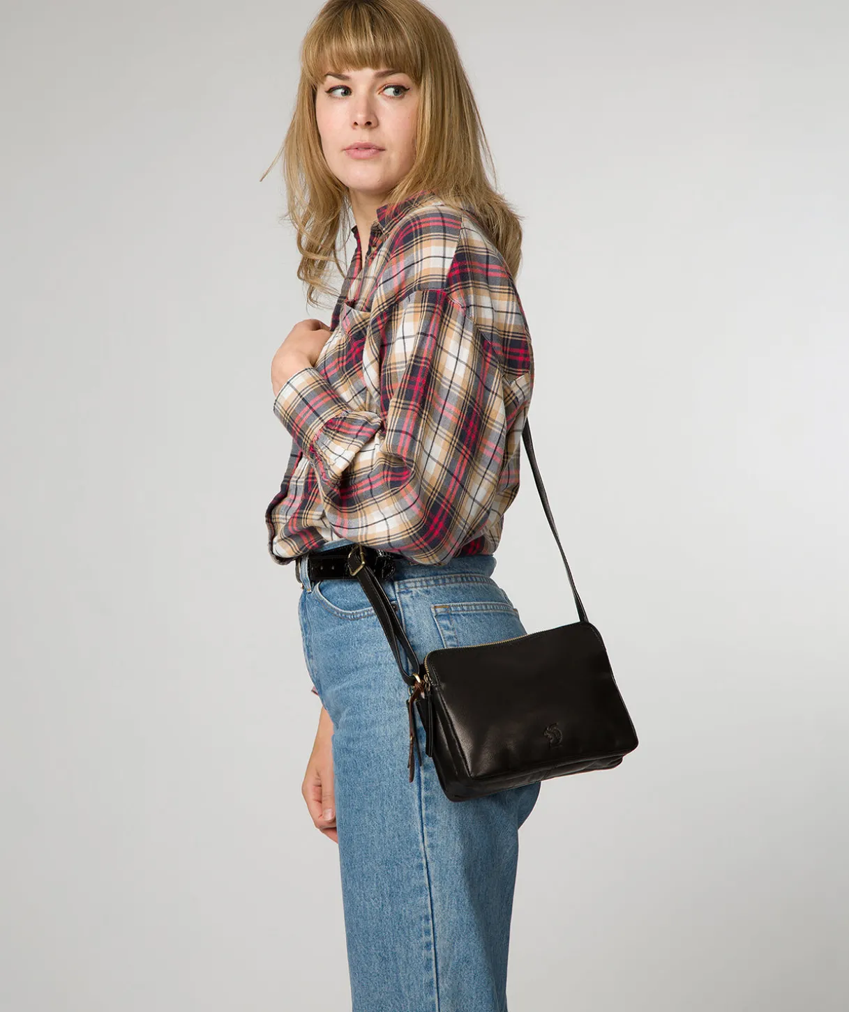 Ember' Black Leather Cross Body Bag