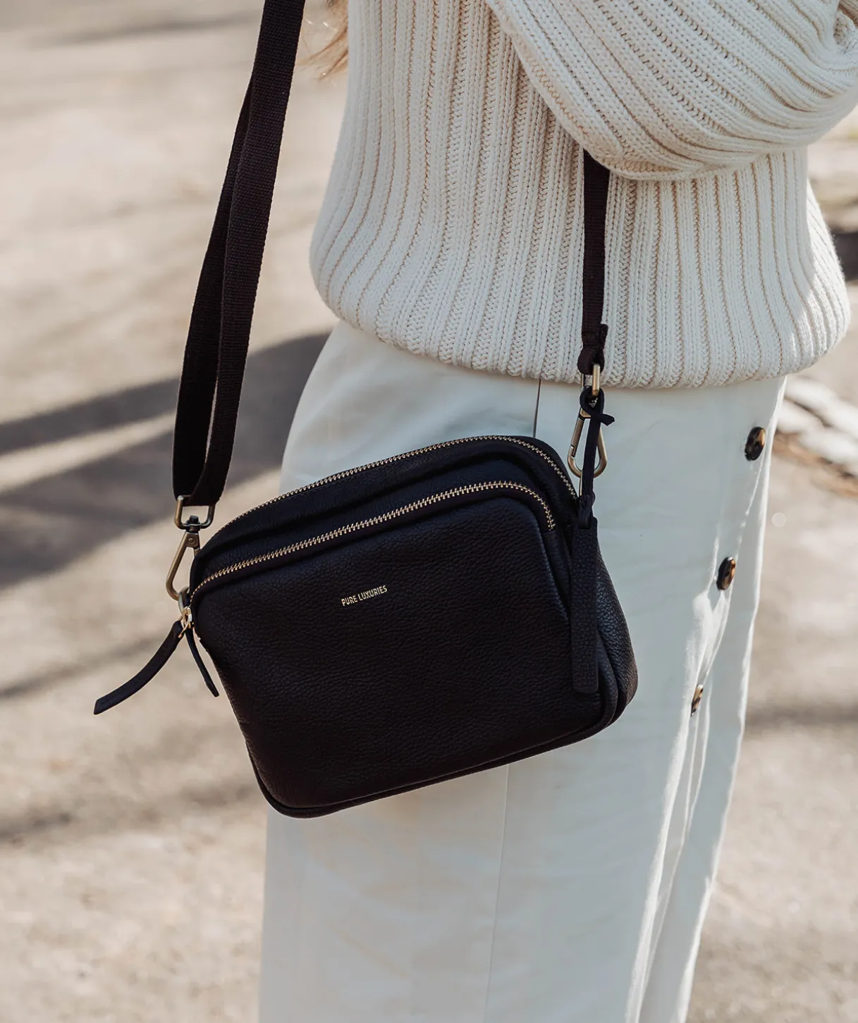 Eris' Black Leather Cross Body Bag