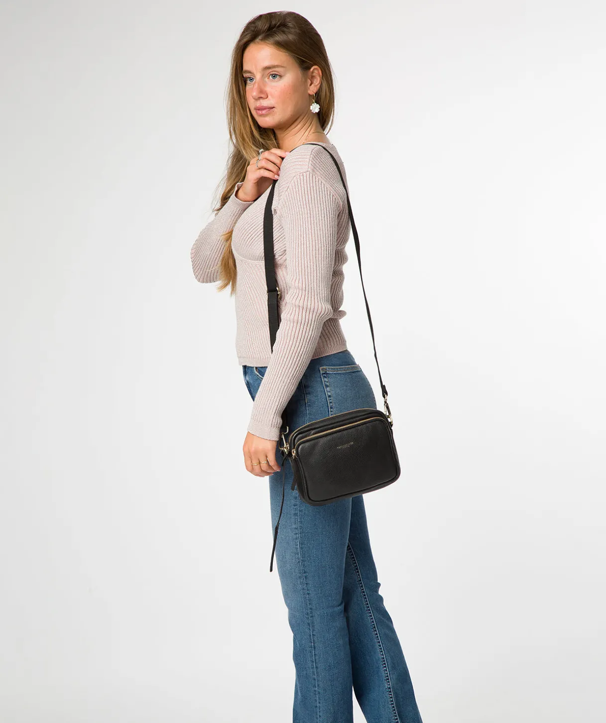 Eris' Black Leather Cross Body Bag