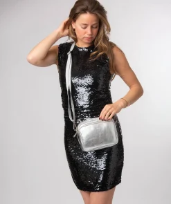 Eris' Metallic Silver Leather Cross Body Bag