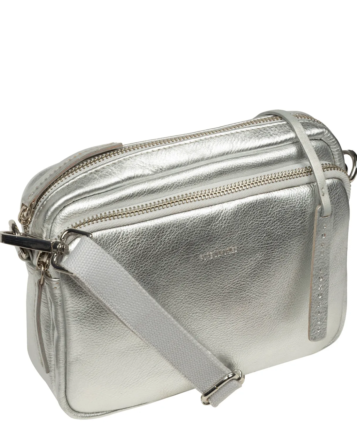 Eris' Metallic Silver Leather Cross Body Bag