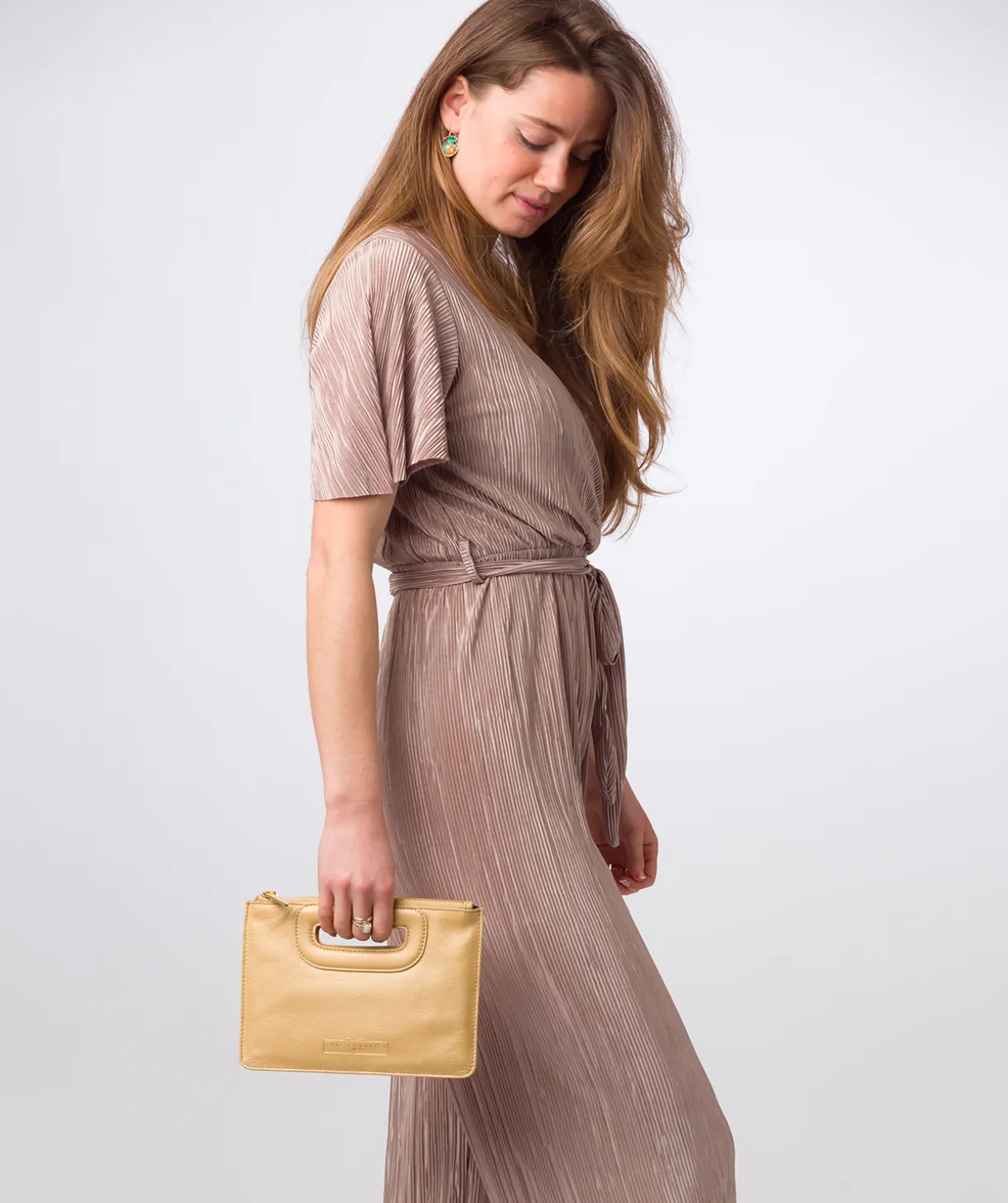 Esher' Metallic Gold Leather Clutch Bag
