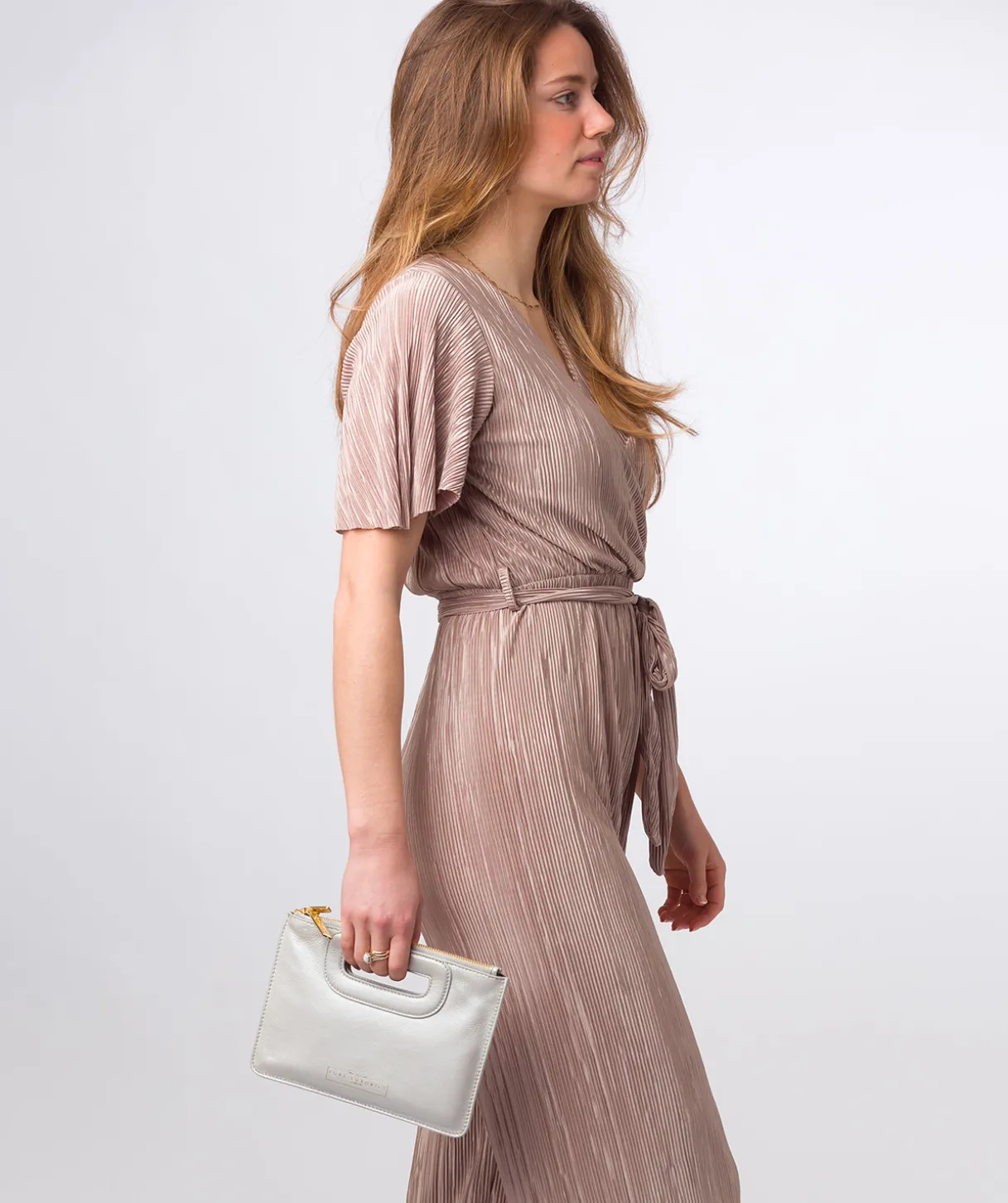 Esher' Metallic Silver Leather Clutch Bag