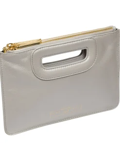 Esher' Metallic Silver Leather Clutch Bag
