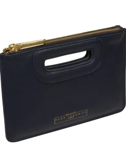Esher' Navy Leather Clutch Bag
