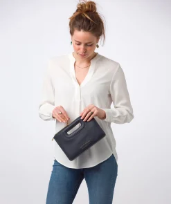 Esher' Navy Leather Clutch Bag
