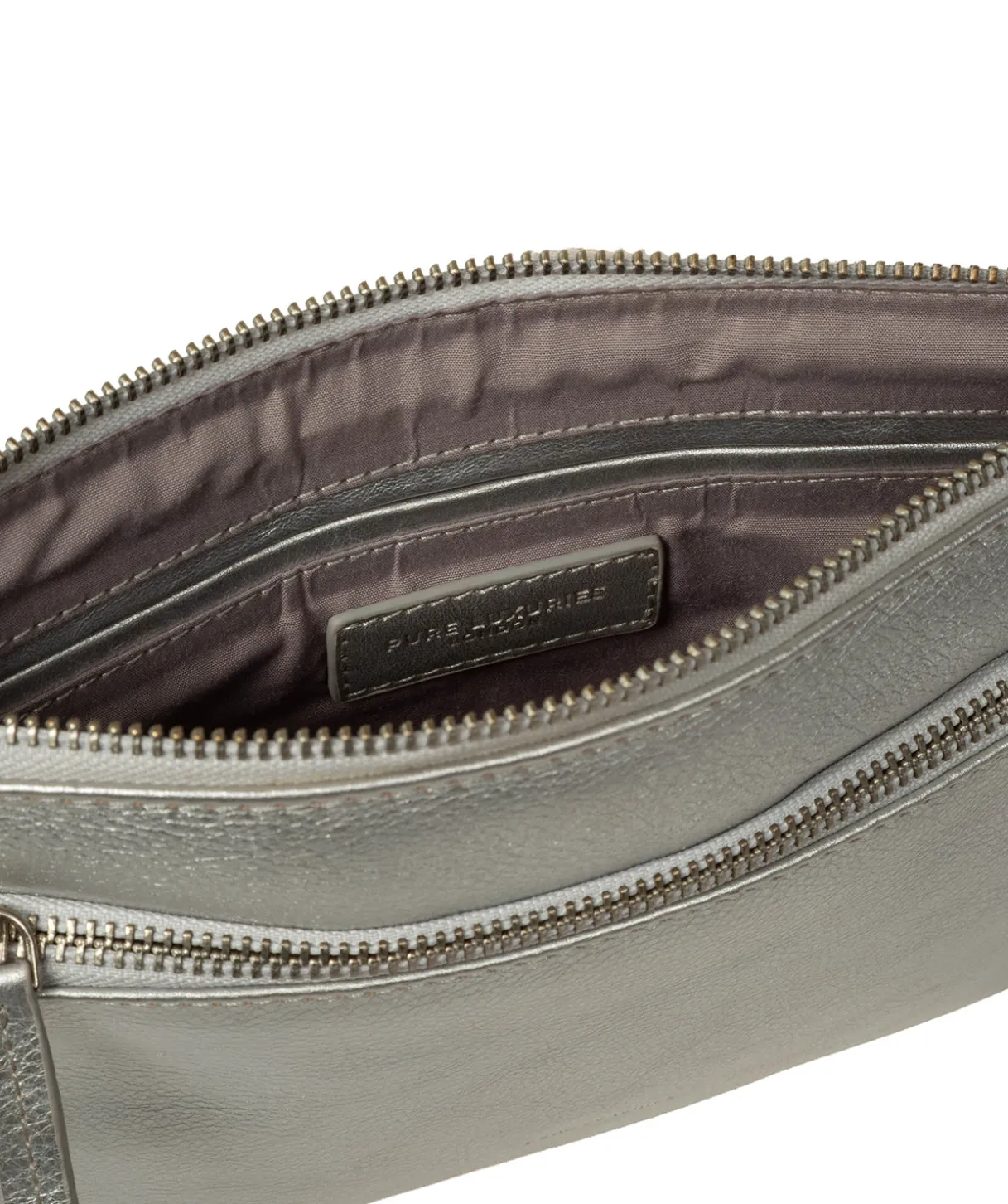 Estelle' Metallic Silver Leather Clutch and Cross Body Bag