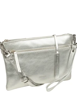 Estelle' Metallic Silver Leather Clutch and Cross Body Bag