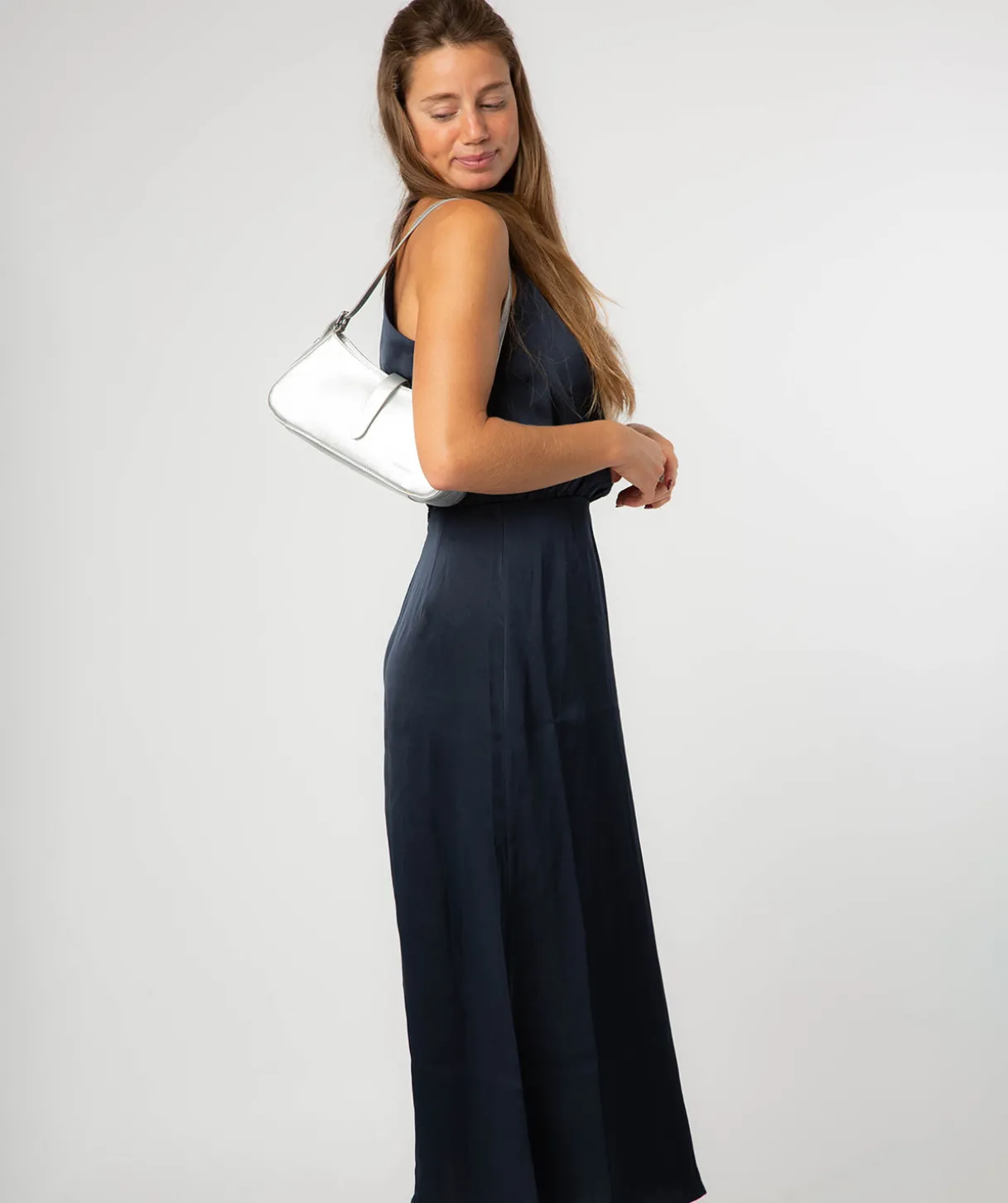 Evangeline' Metallic Silver Leather Grab Bag