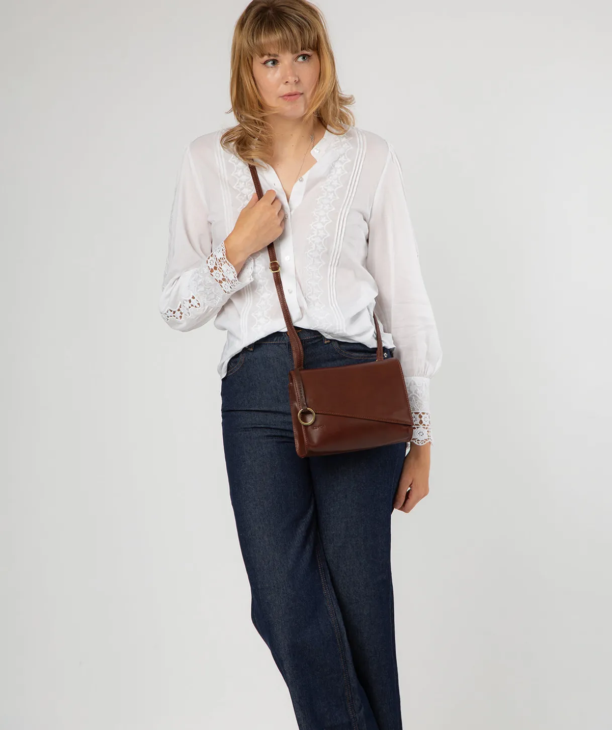 Fallon' Conker Brown Leather Cross Body Bag