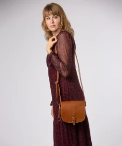 Fern' Dark Tan Leather Cross Body Bag