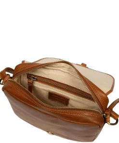 Fern' Dark Tan Leather Cross Body Bag