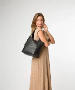 Fizz' Black Leather Tote Bag