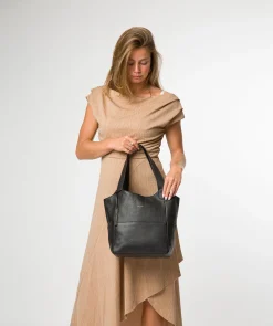 Fizz' Black Leather Tote Bag