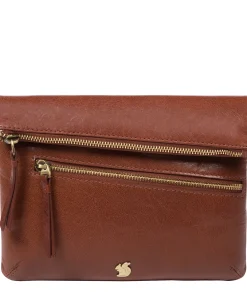 Flare' Conker Brown Leather Clutch Bag