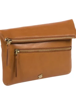 Flare' Dark Tan Leather Clutch Bag