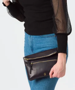 Flare' Navy Leather Clutch Bag
