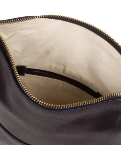Flare' Navy Leather Clutch Bag