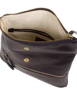 Flare' Navy Leather Clutch Bag