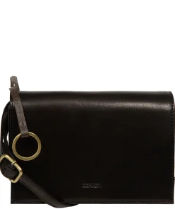 Fleur' Black Leather Cross Body Bag