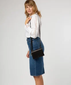 Fleur' Black Leather Cross Body Bag