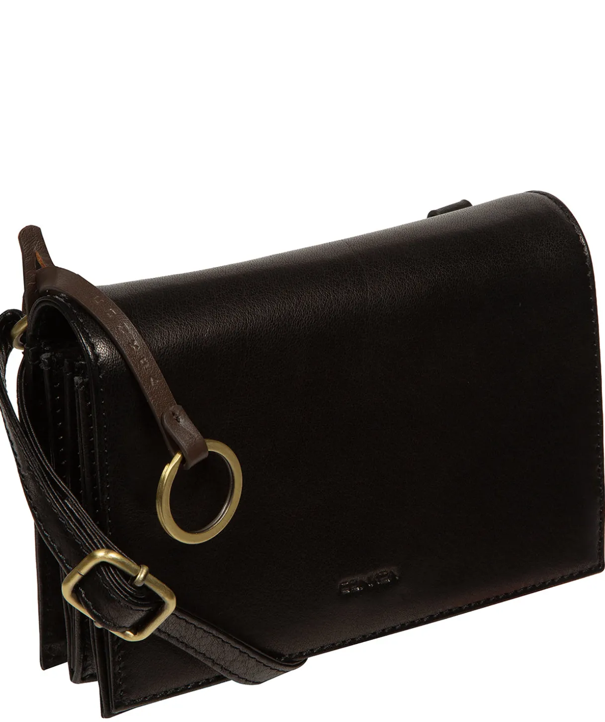 Fleur' Black Leather Cross Body Bag
