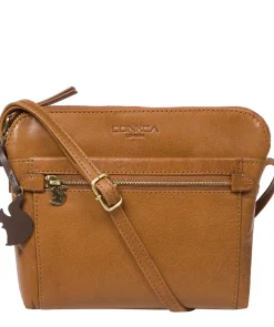 Frida' Dark Tan Leather Cross Body Bag