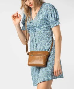Frida' Dark Tan Leather Cross Body Bag